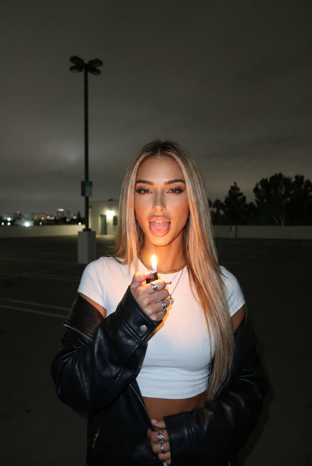 Night Rooftop Flame Flash Portrait
