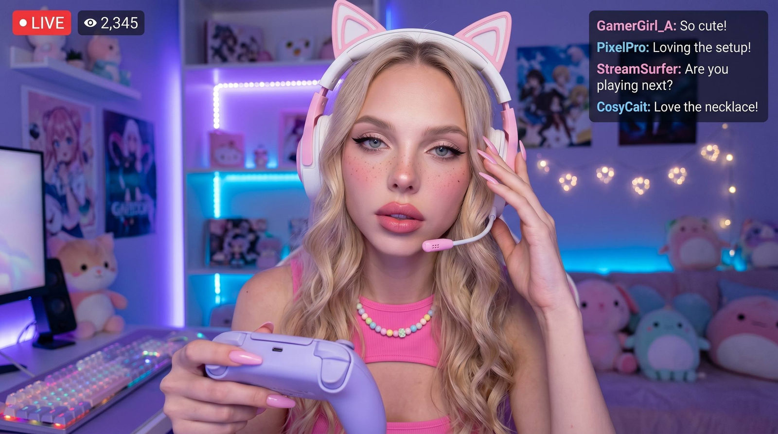 Neon Gamer Girl Live Stream Moment