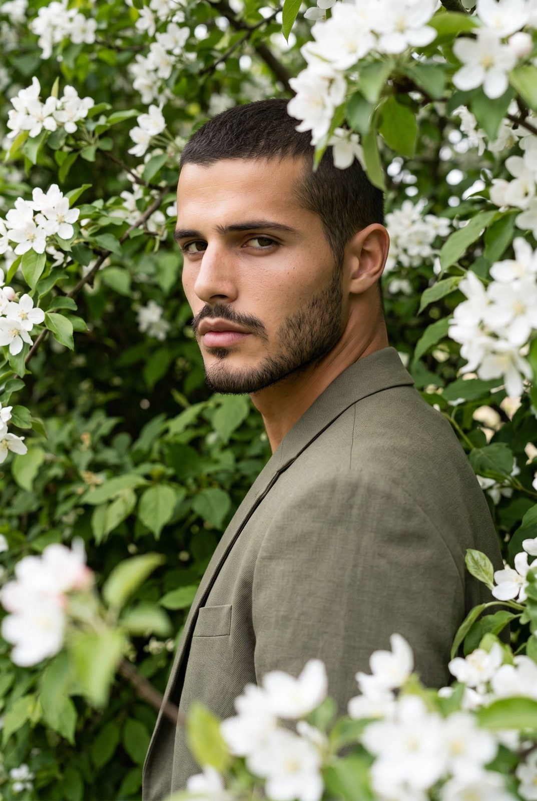 Spring Portrait Among White Blossoms