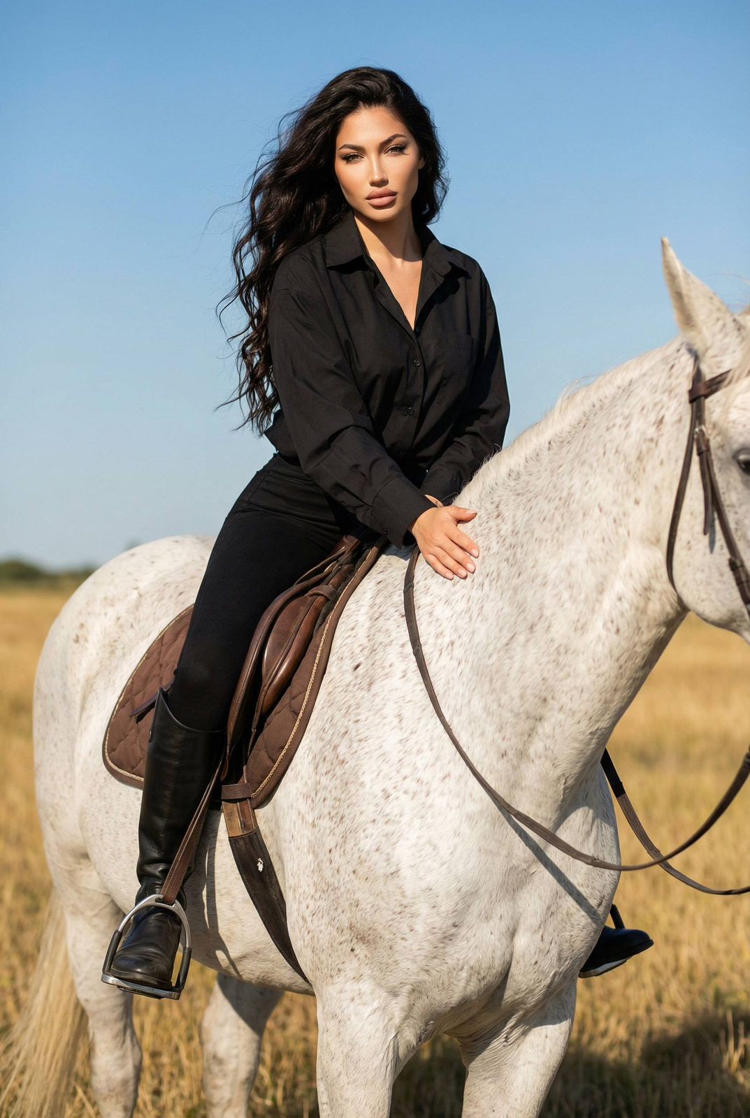 Equestrian Beauty in Golden Field