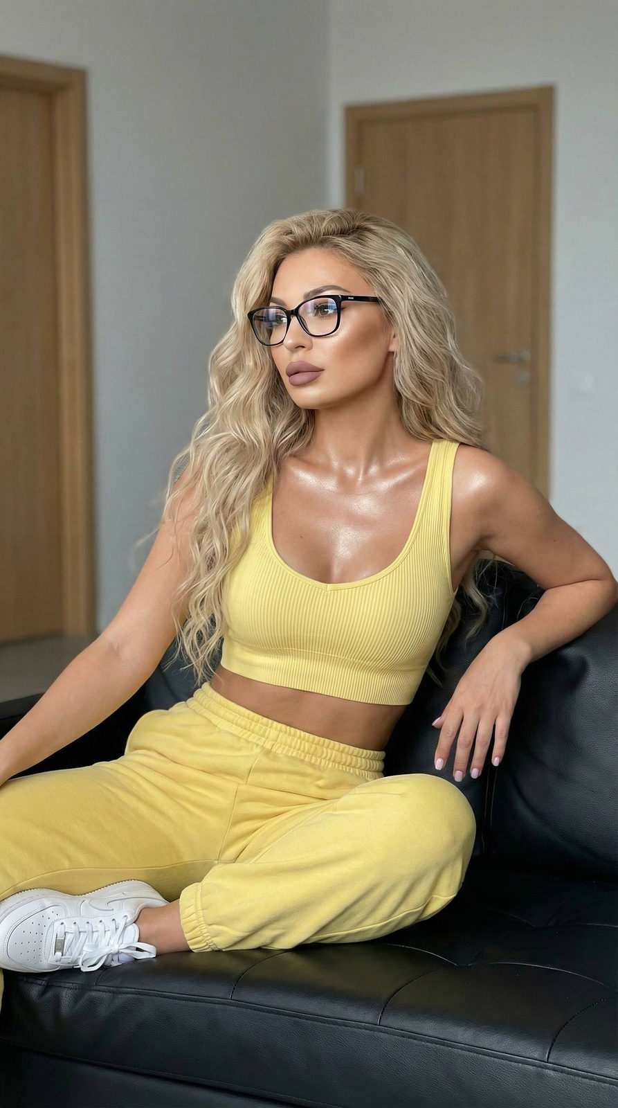 Girl in Yellow Lounging on Sofa