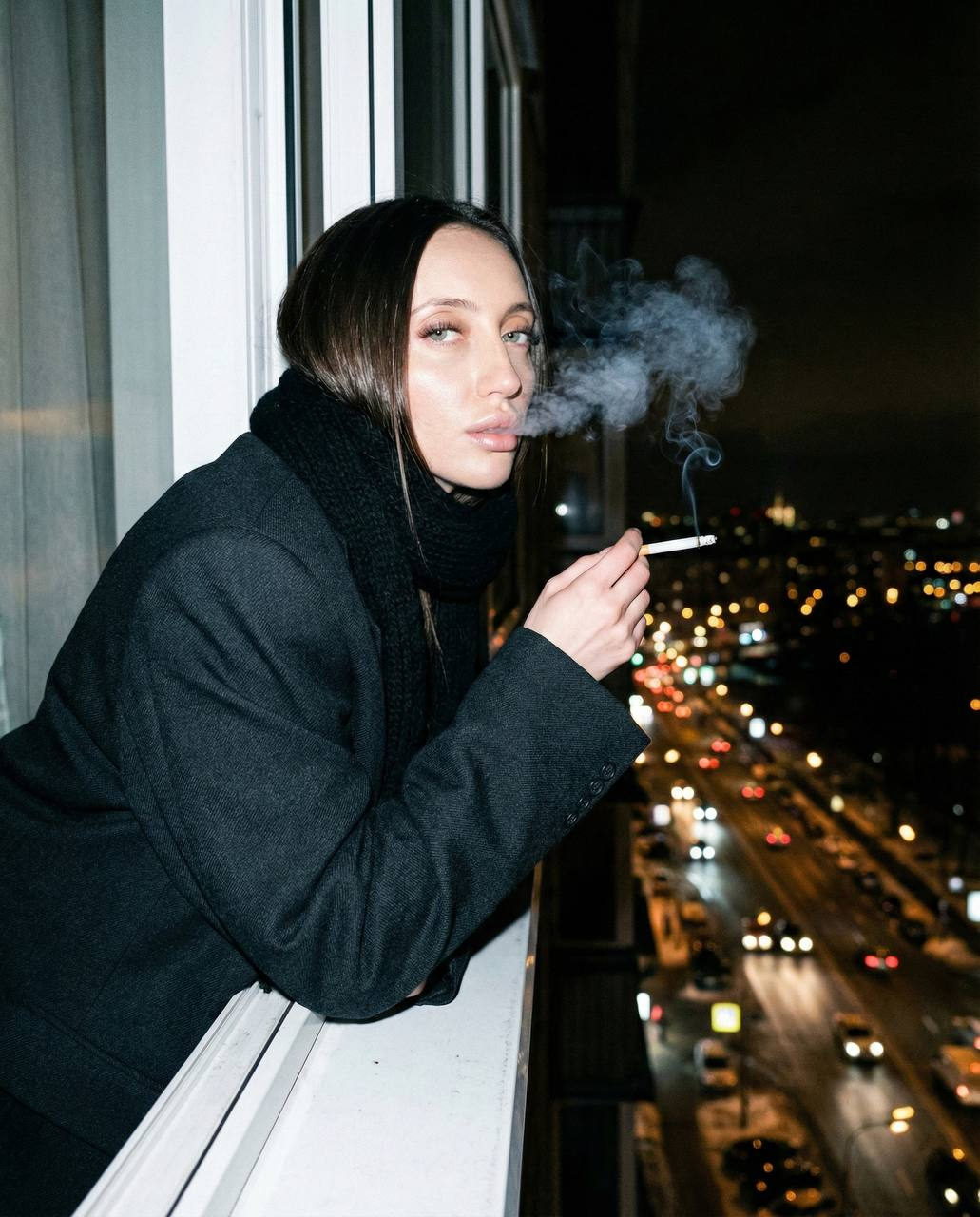 Blazer Woman Smoking by Window