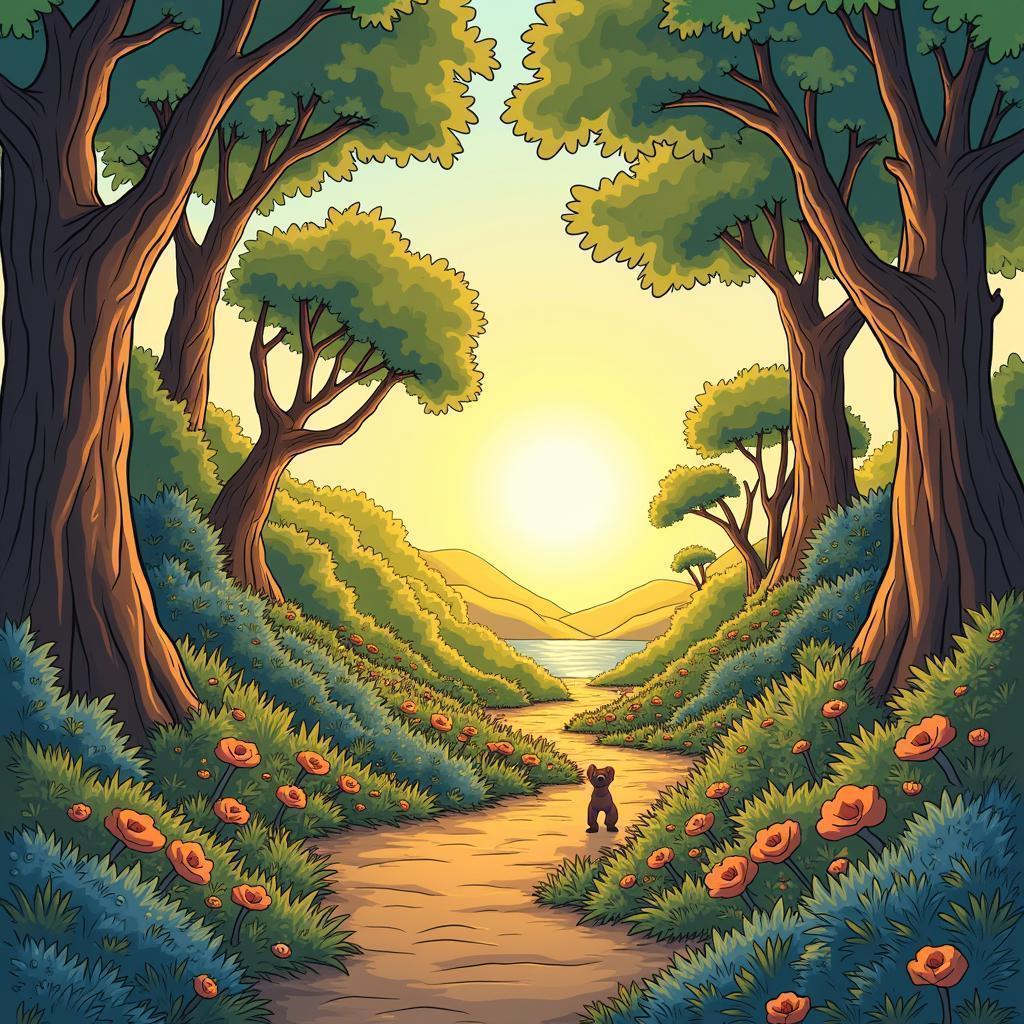 Hand Drawn Diad Dancing Through Whimsical Forest