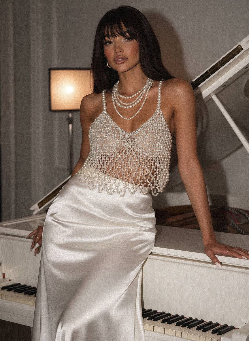 Elegant Pearl Fashion Piano Pose