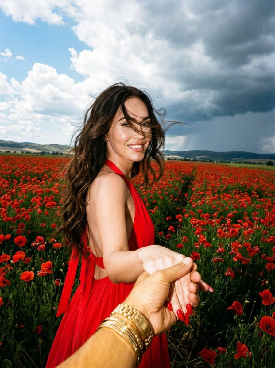 Red Dress Walk Through Poppies