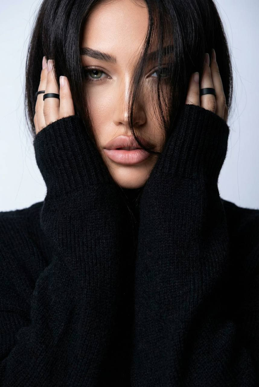 Mysterious Black Sweater Beauty Portrait