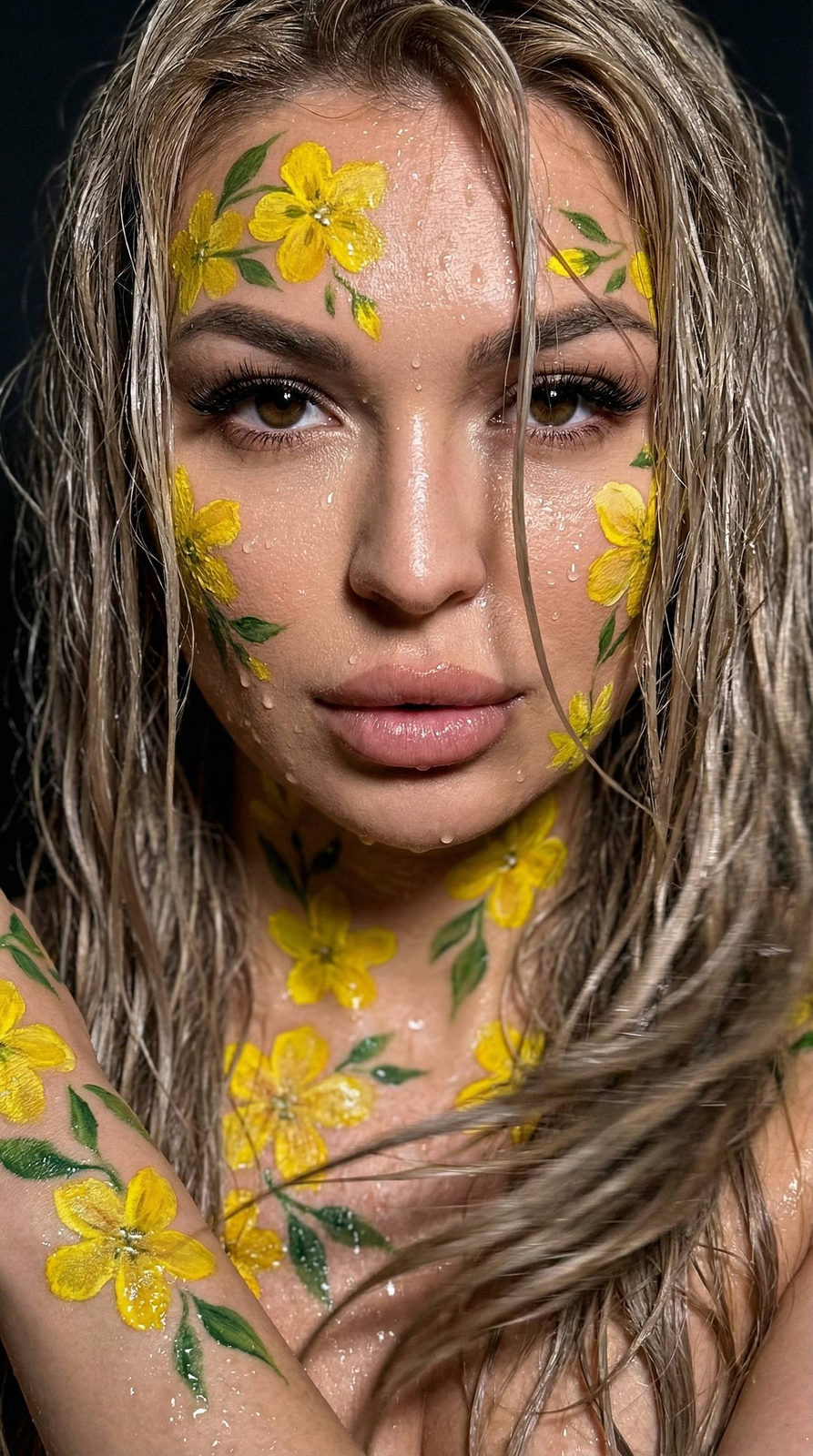 Floral Skin Wet Hair Portrait