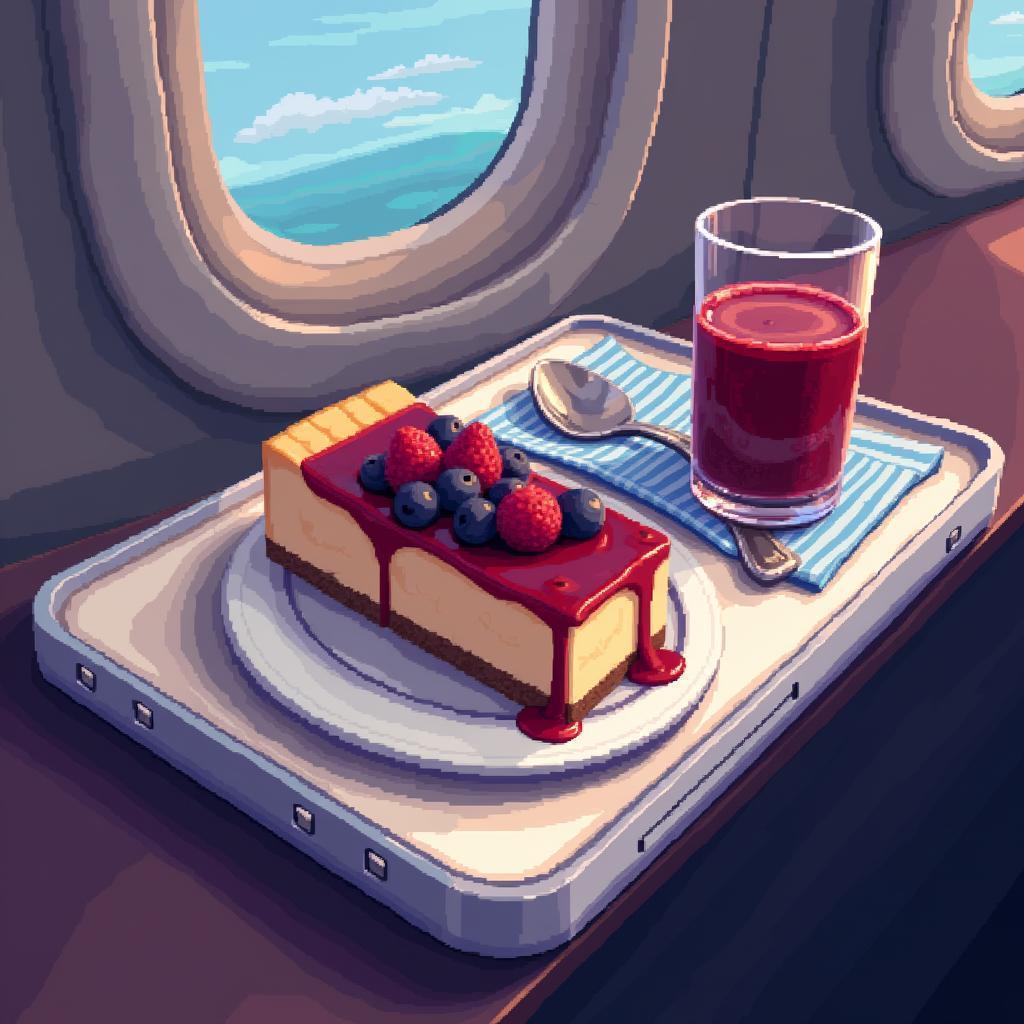 Pixel Cheesecake and Berry Compote Airplane Tray