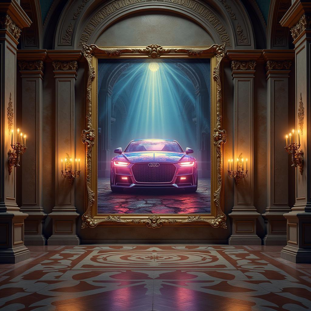 Mystical Glowing Car Painting in Grand Hall