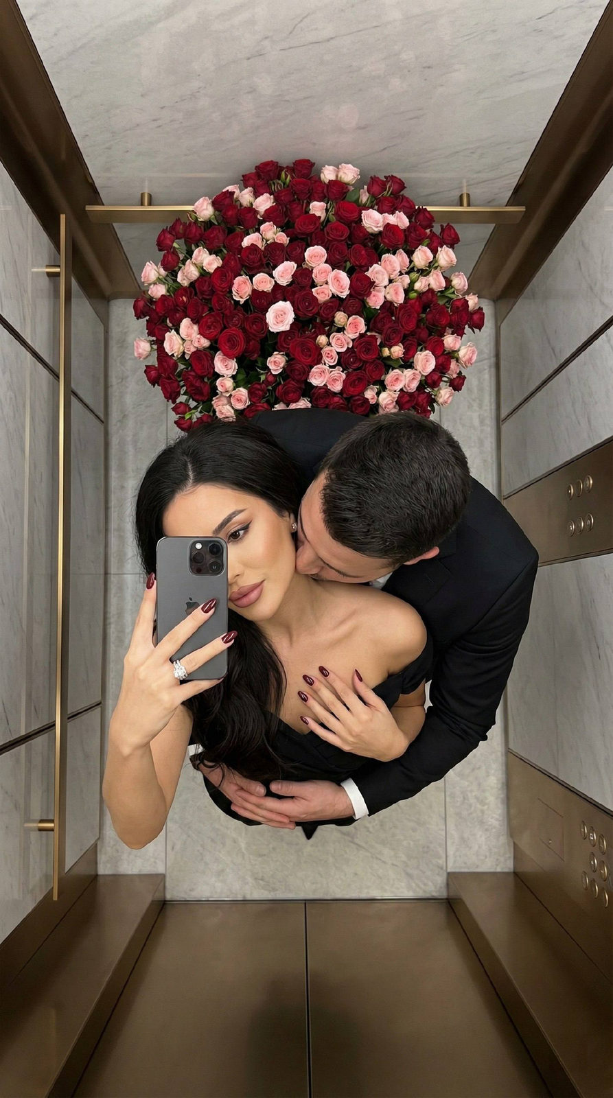 Romantic Elevator Selfie With Roses