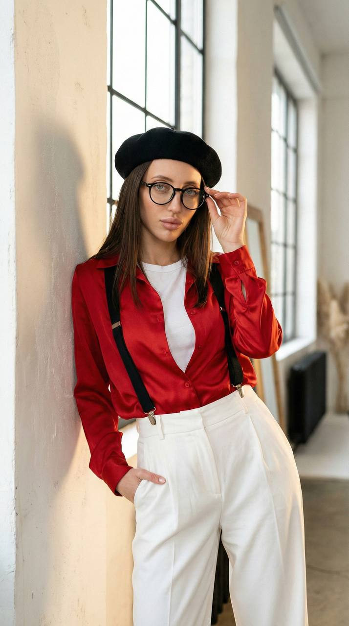 Cinematic Studio Portrait Girl Red Shirt