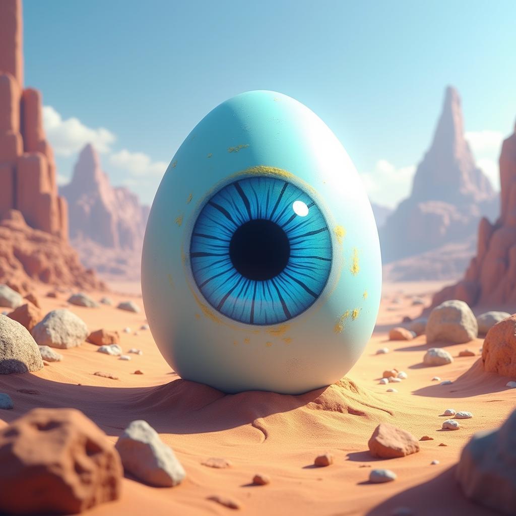 Blue Eyed Egg in a Sunlit Desert