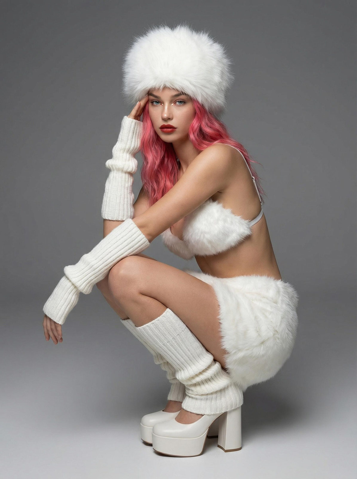 White Fur Studio Squat Portrait