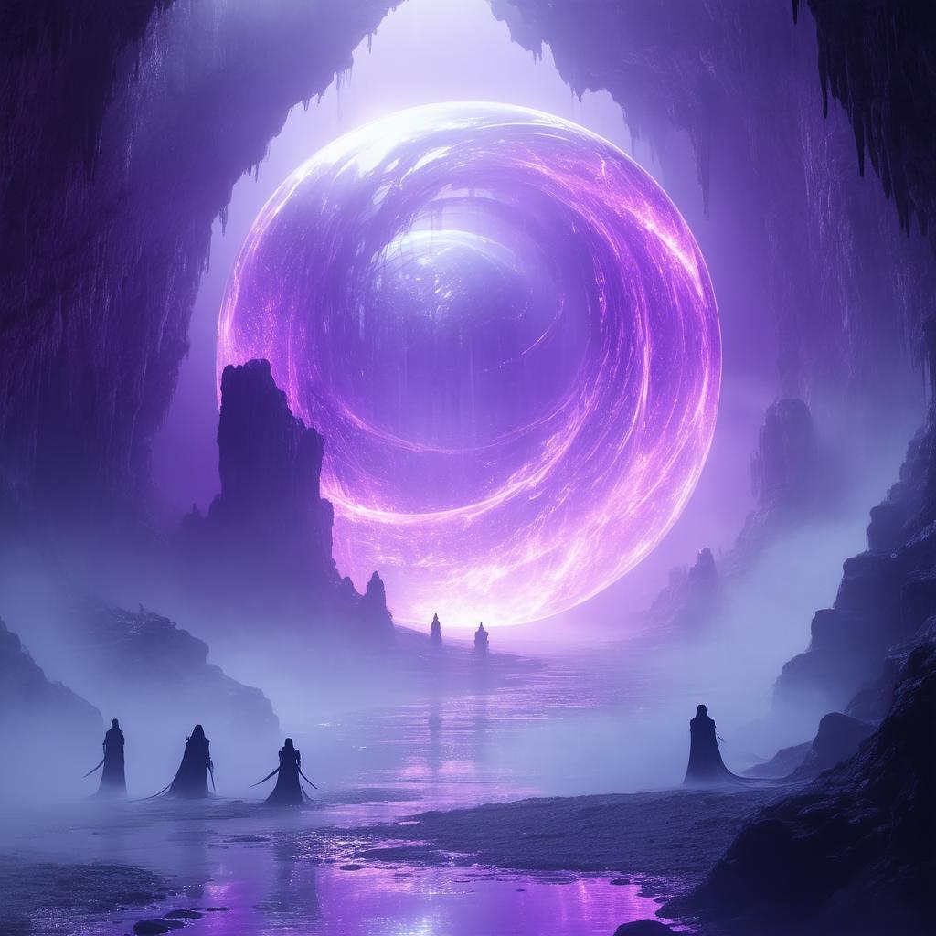 Glowing Purple Orb Amid Swirling Mist