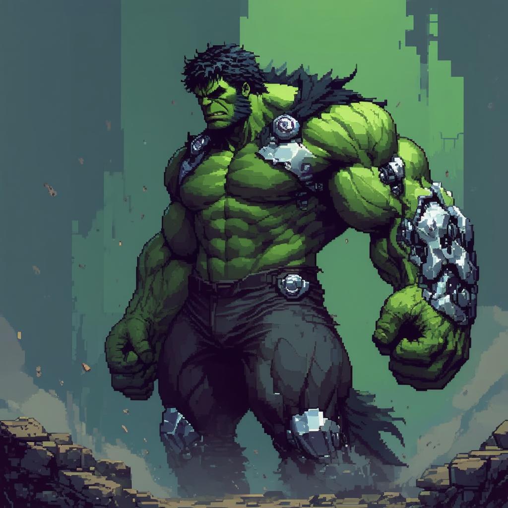 Pixel Hulk Werewolf With Silver Cyborg Arms