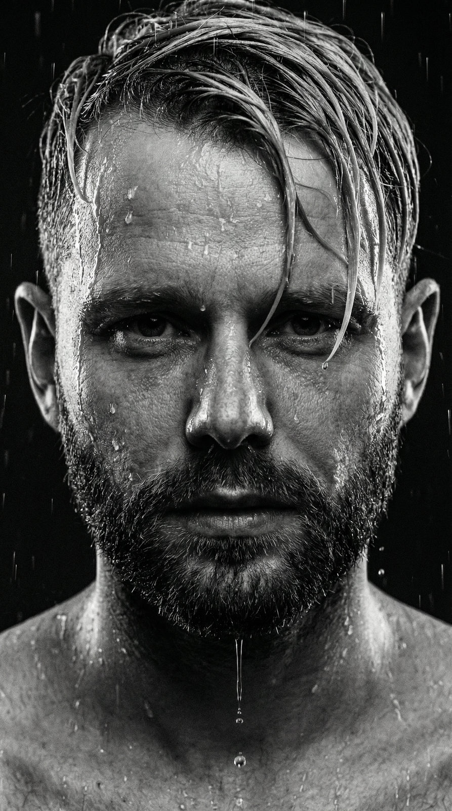 Cinematic Rain Black White Portrait