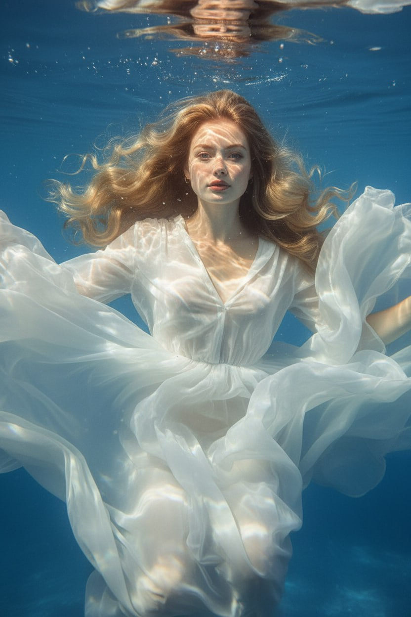 Dreamy Underwater Cinematic Portrait