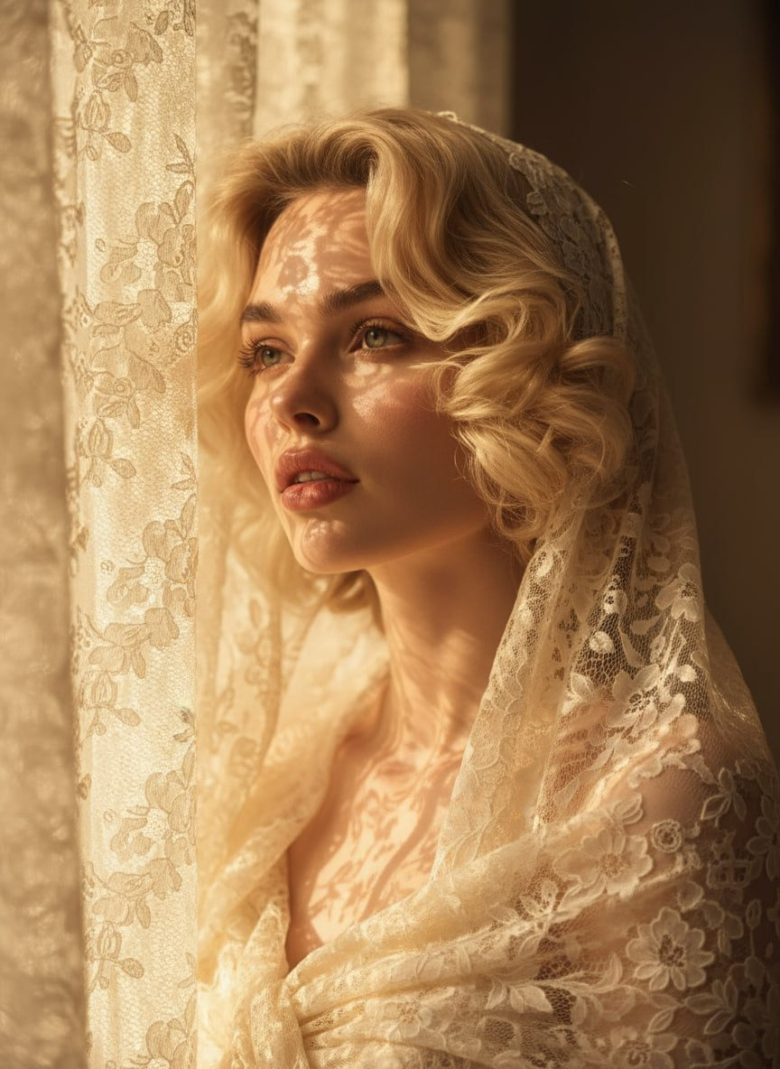 Golden Lace Window Portrait
