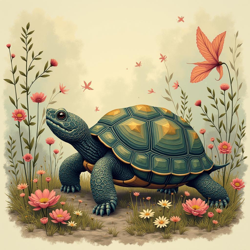 Storybook Turtle in a Whimsical Garden