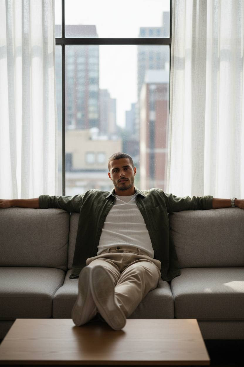 Effortless Urban Morning Lounge Portrait