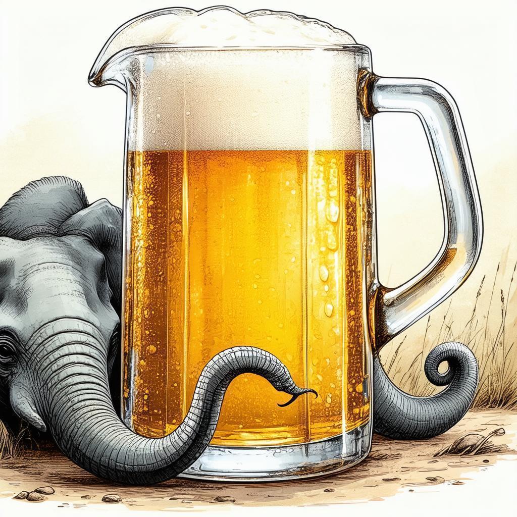 Elephant Trunk Coiled Around a Beer Pitcher
