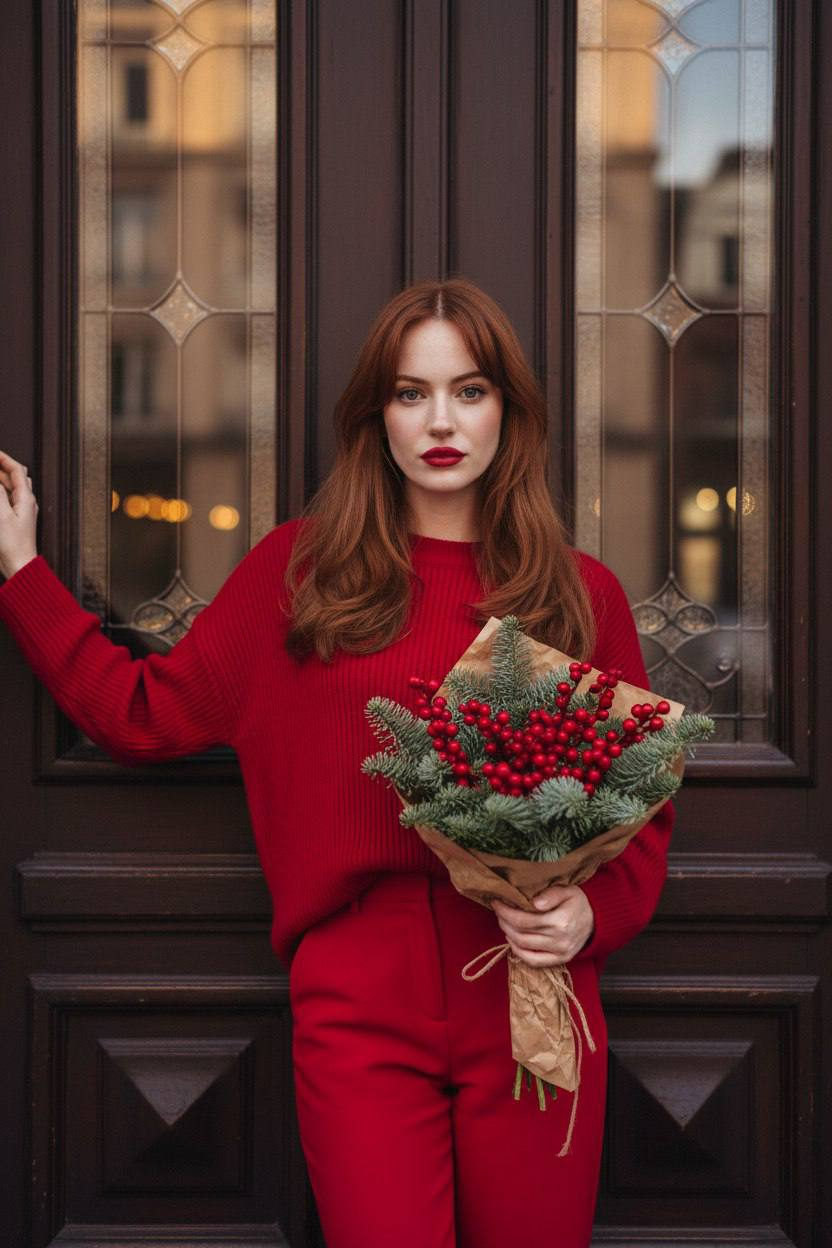Festive Red Outfit Portrait