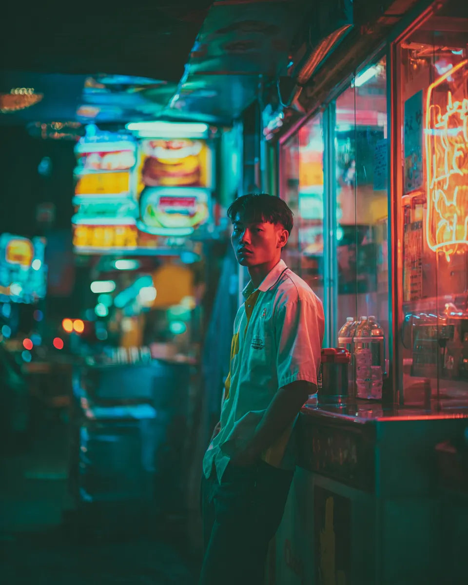 Neon Delivery Rider Portrait