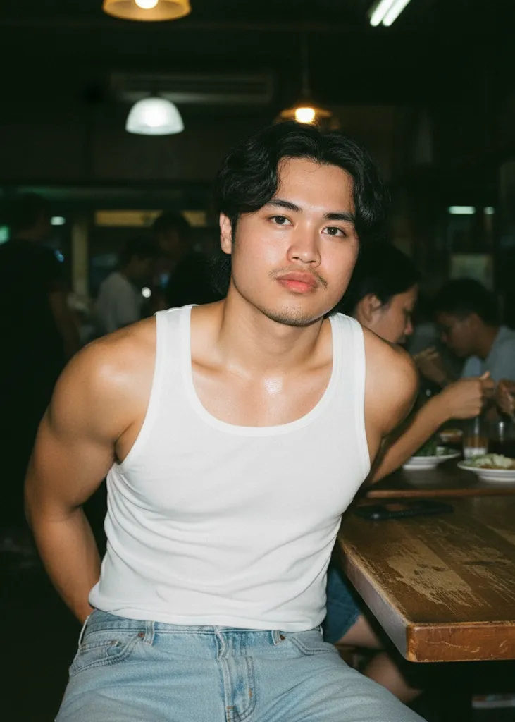 Muscular Man Restaurant Night Flash