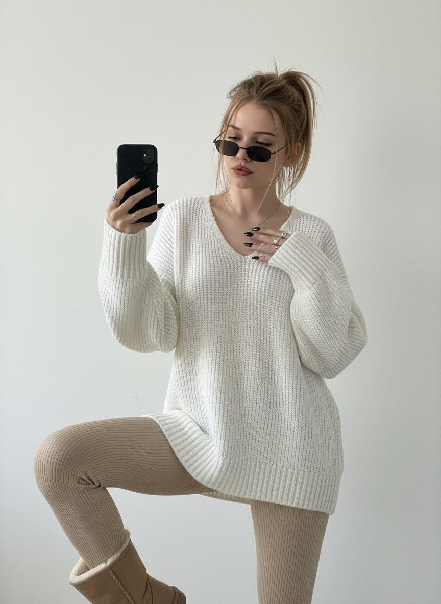 Cozy White Knit Sweater Outfit