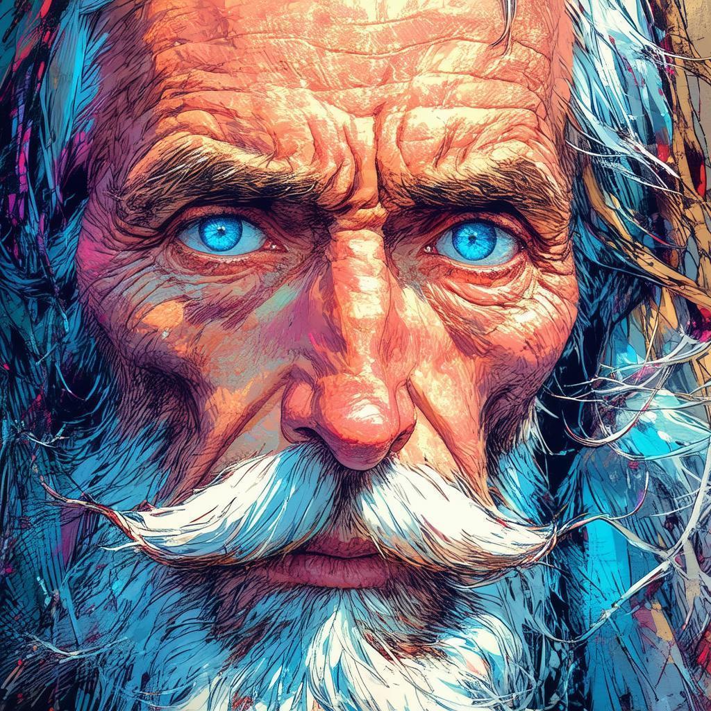 White Bearded Elder With Intense Blue Gaze