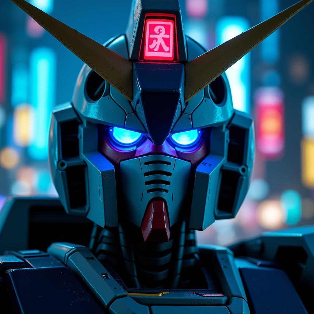 Hostile Neon Gundam Head With Blue Glow