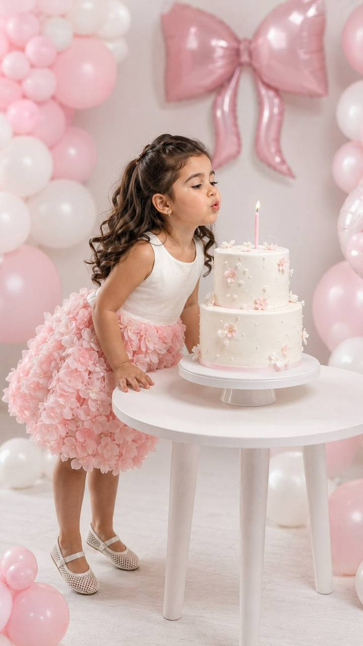 Little Girl Blows Out Birthday Candle