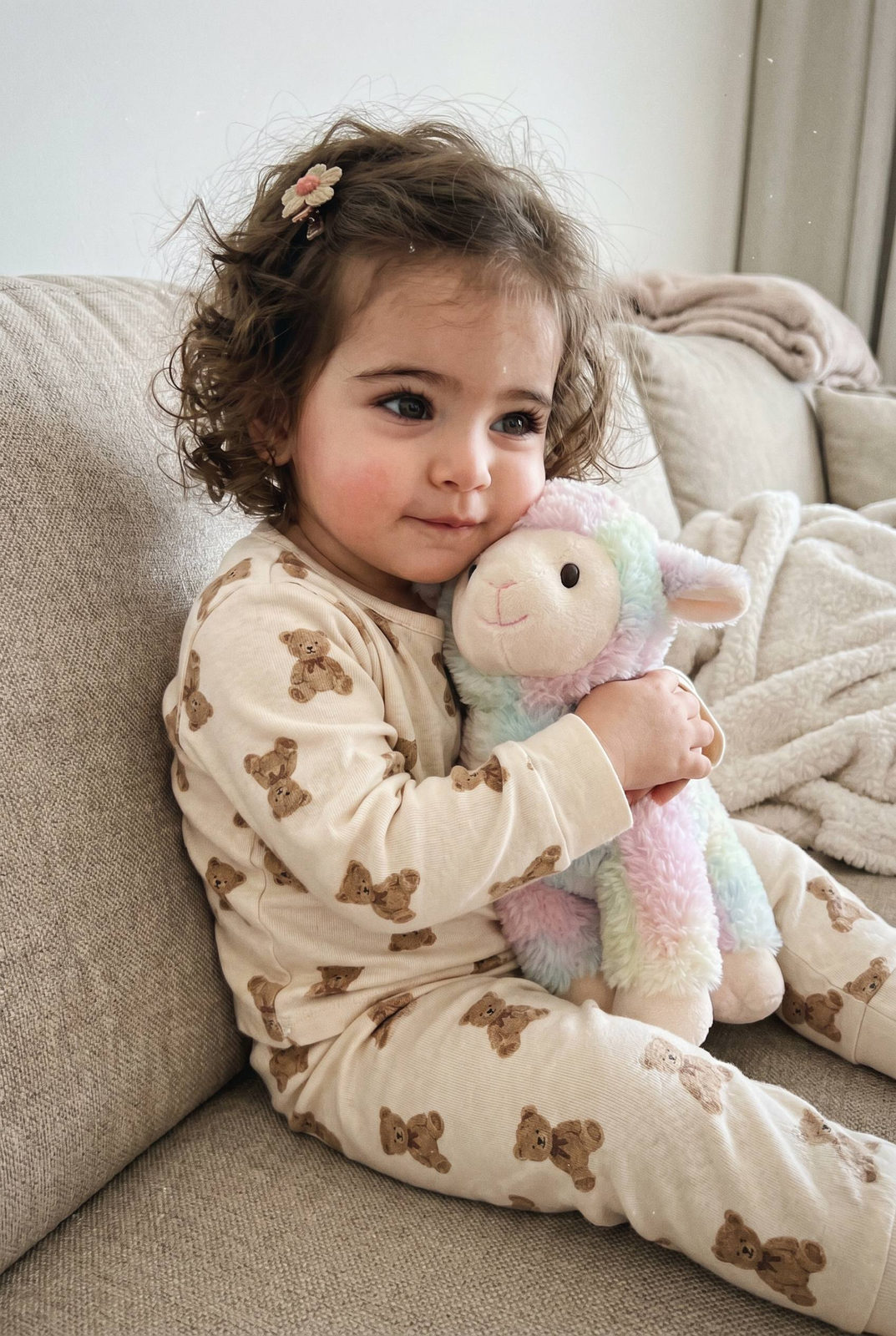 Toddler Cuddling Lamb Candid Moment