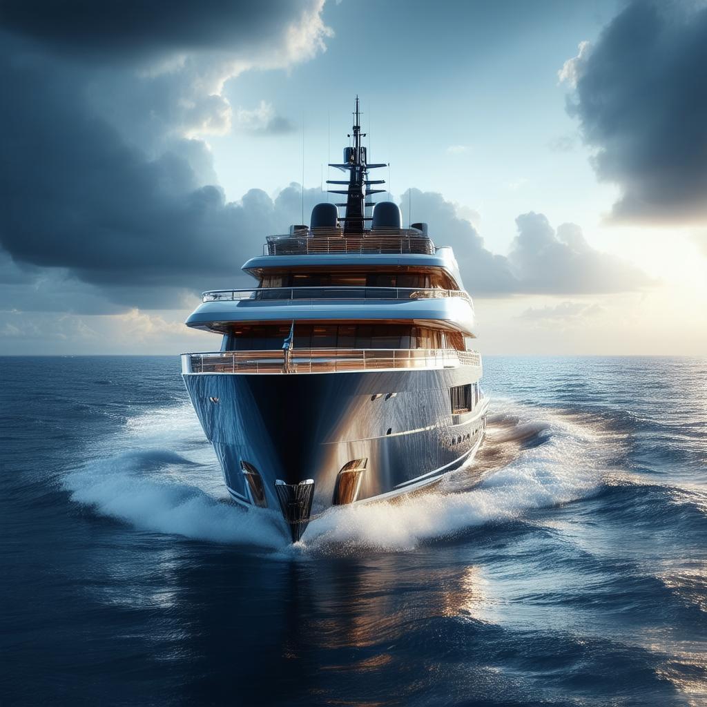 Luxurious Yacht Sailing a Dramatic Open Ocean