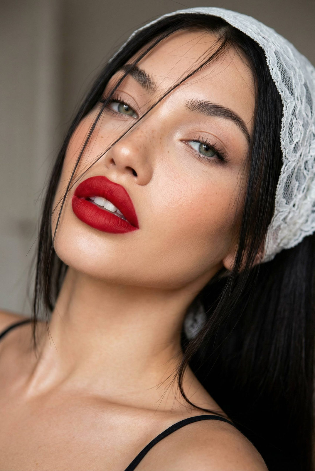 Matte Red Lips Beauty Close-Up