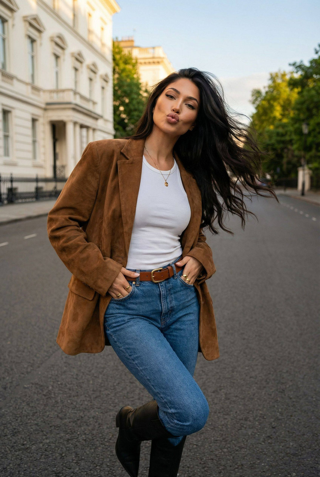 Golden Hour Suede Fashion Portrait