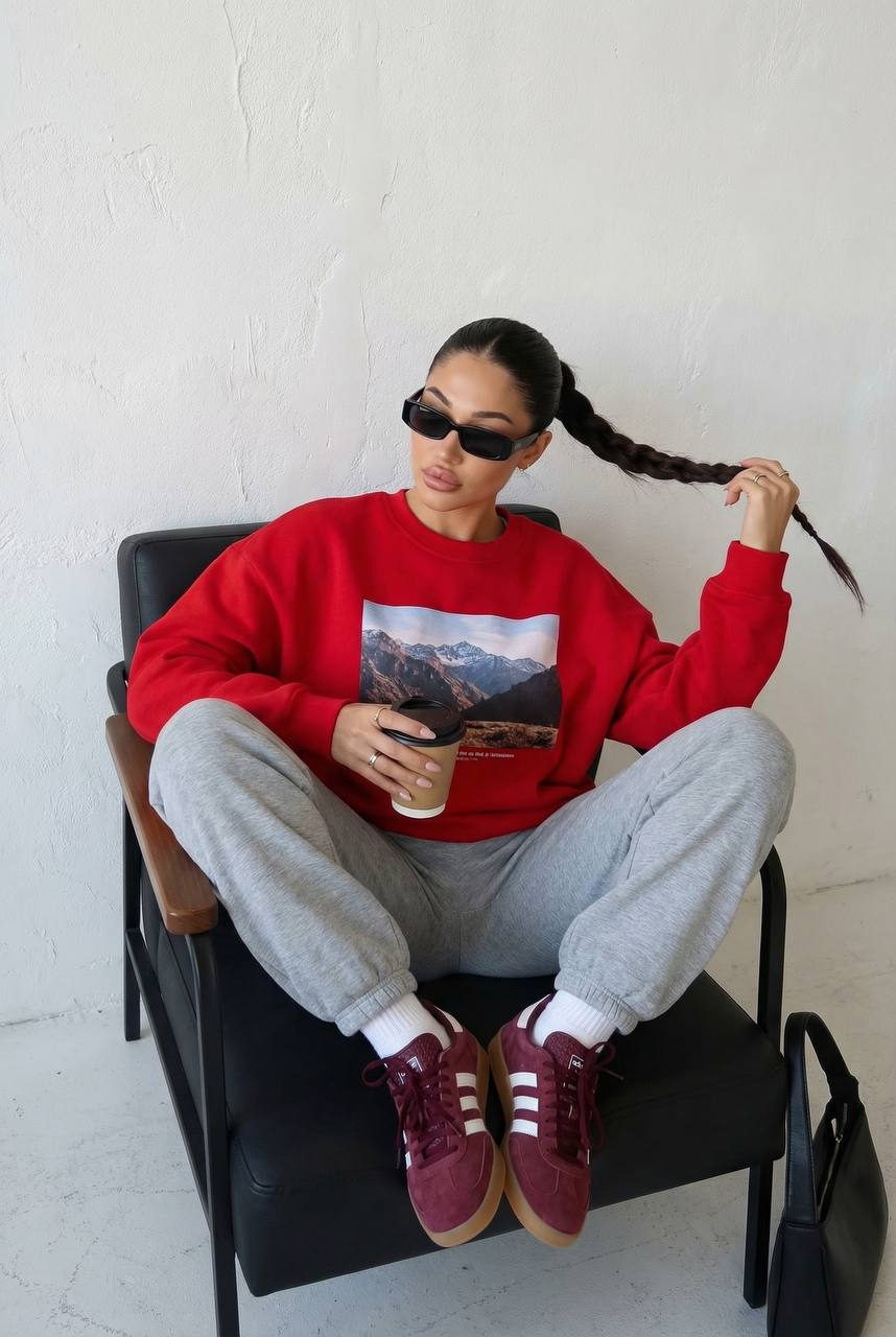 Confident Red Sweatshirt Editorial Portrait
