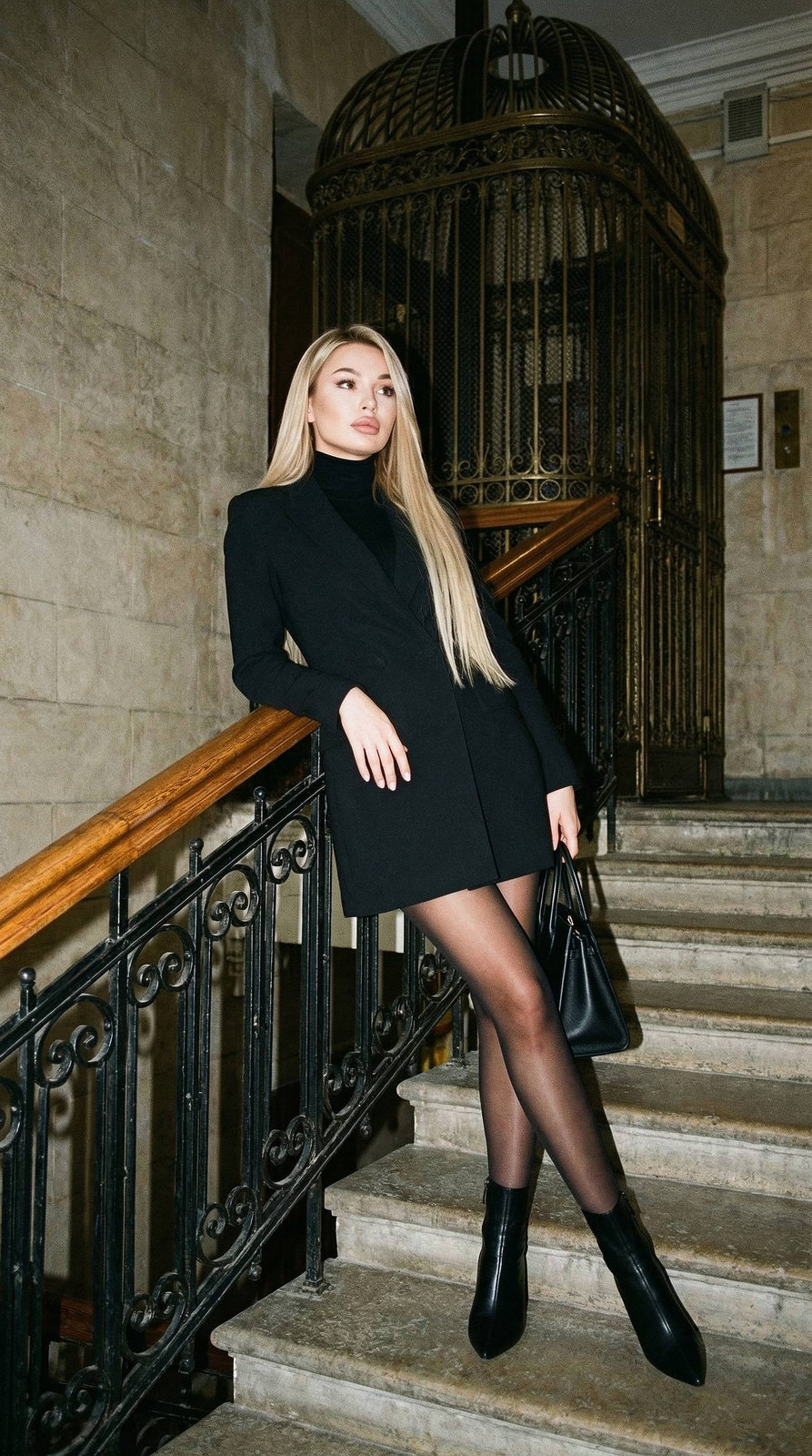 Cinematic Vintage Staircase Portrait
