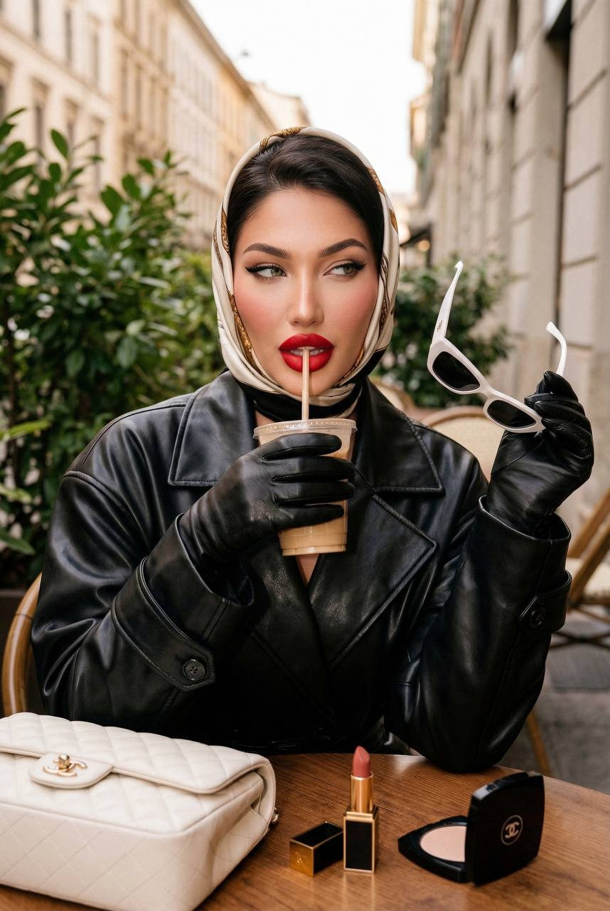 Glamorous Leather Café Portrait