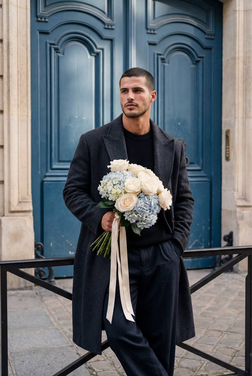 Romantic European Street Portrait With Flowers