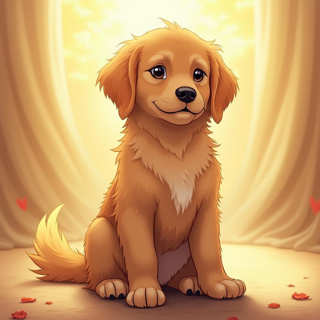 Anime Golden Retriever Puppy Wagging Its Tail
