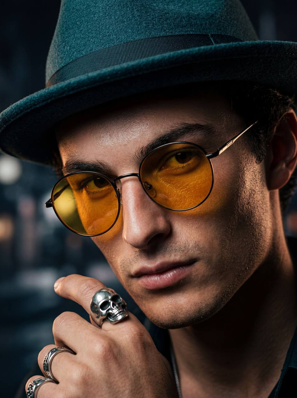 Noir Cinematic Portrait of Mysterious Man
