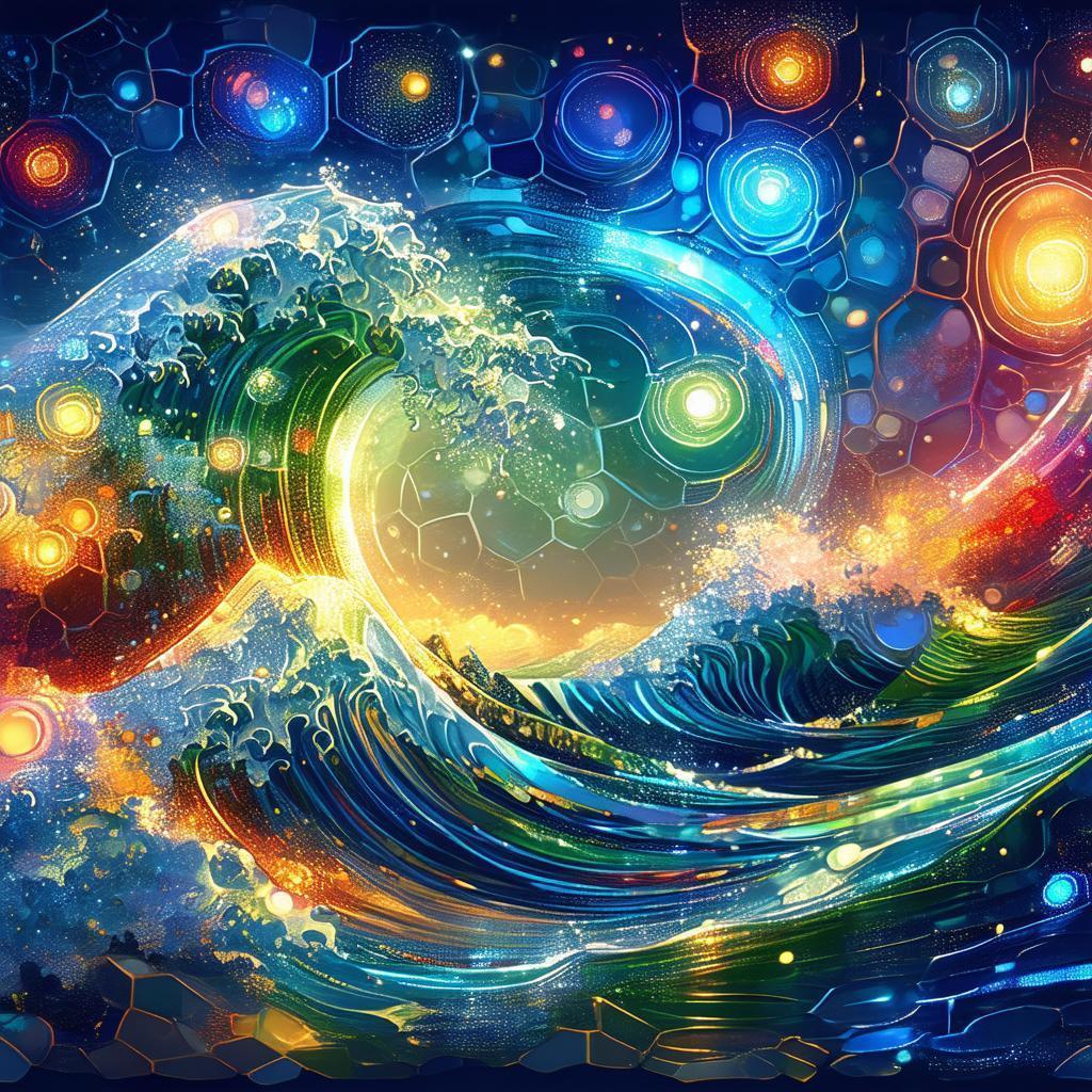 Rainbow Hexagon Wheels Behind the Great Wave