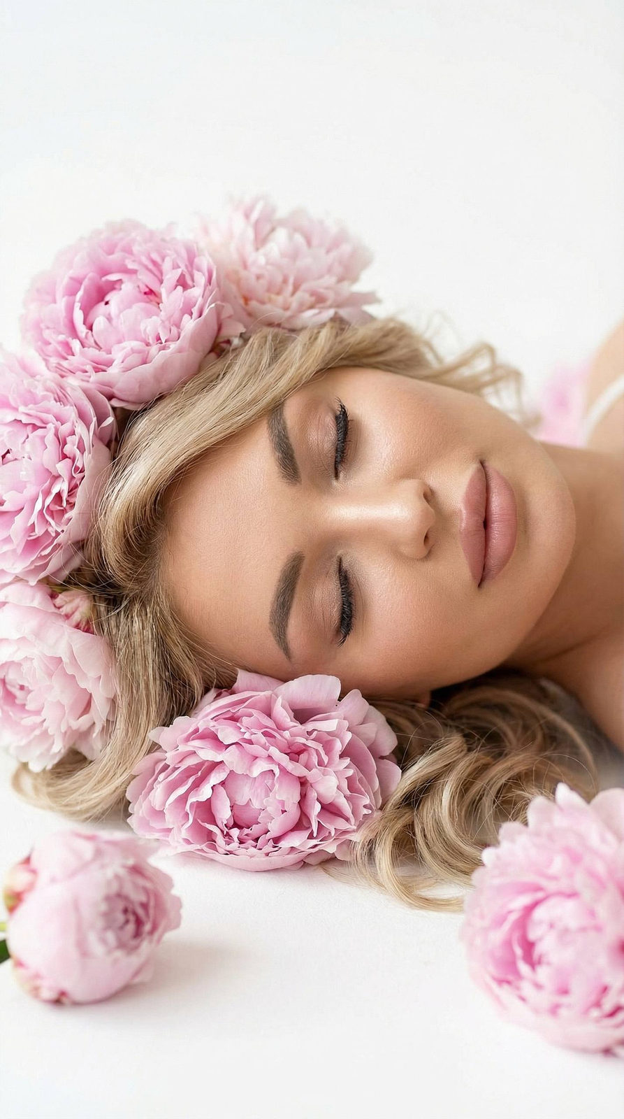 Sleeping Beauty Among Peonies