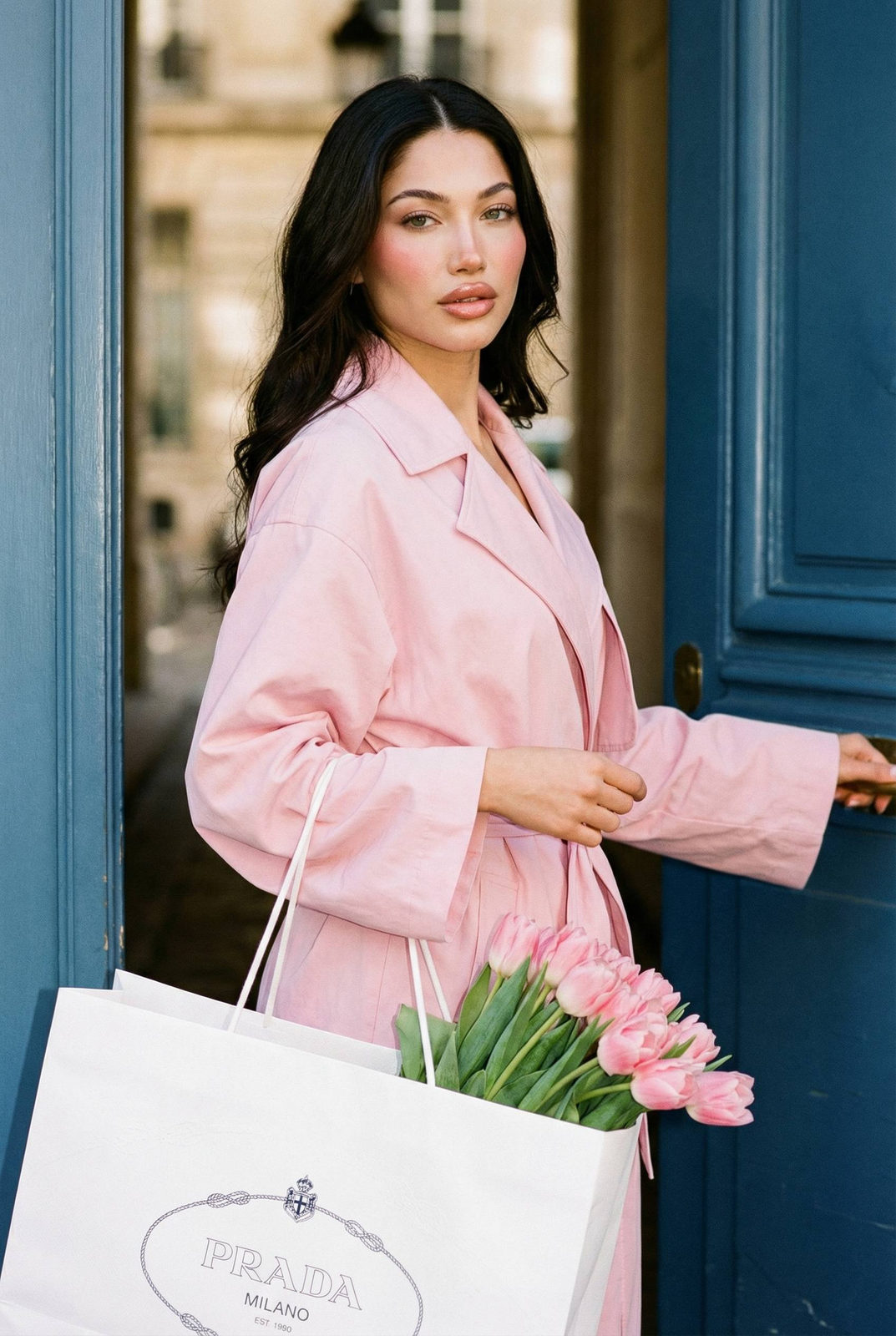Pink Trench Coat Tulip Girl