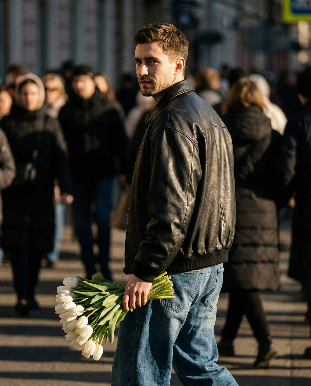 Tulip Boy in Harsh Spring Light