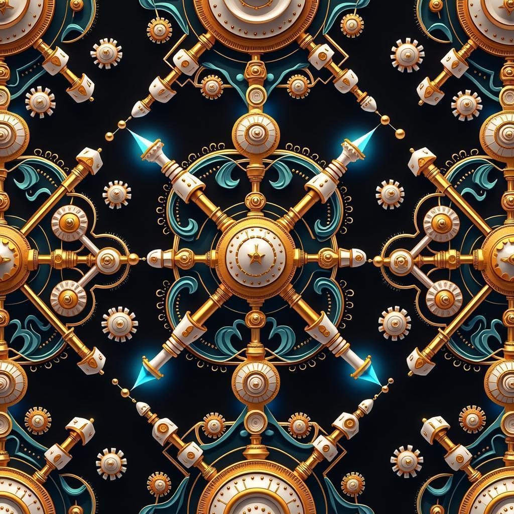 Steampunk Biomechanical Pattern in Ceramic Gold