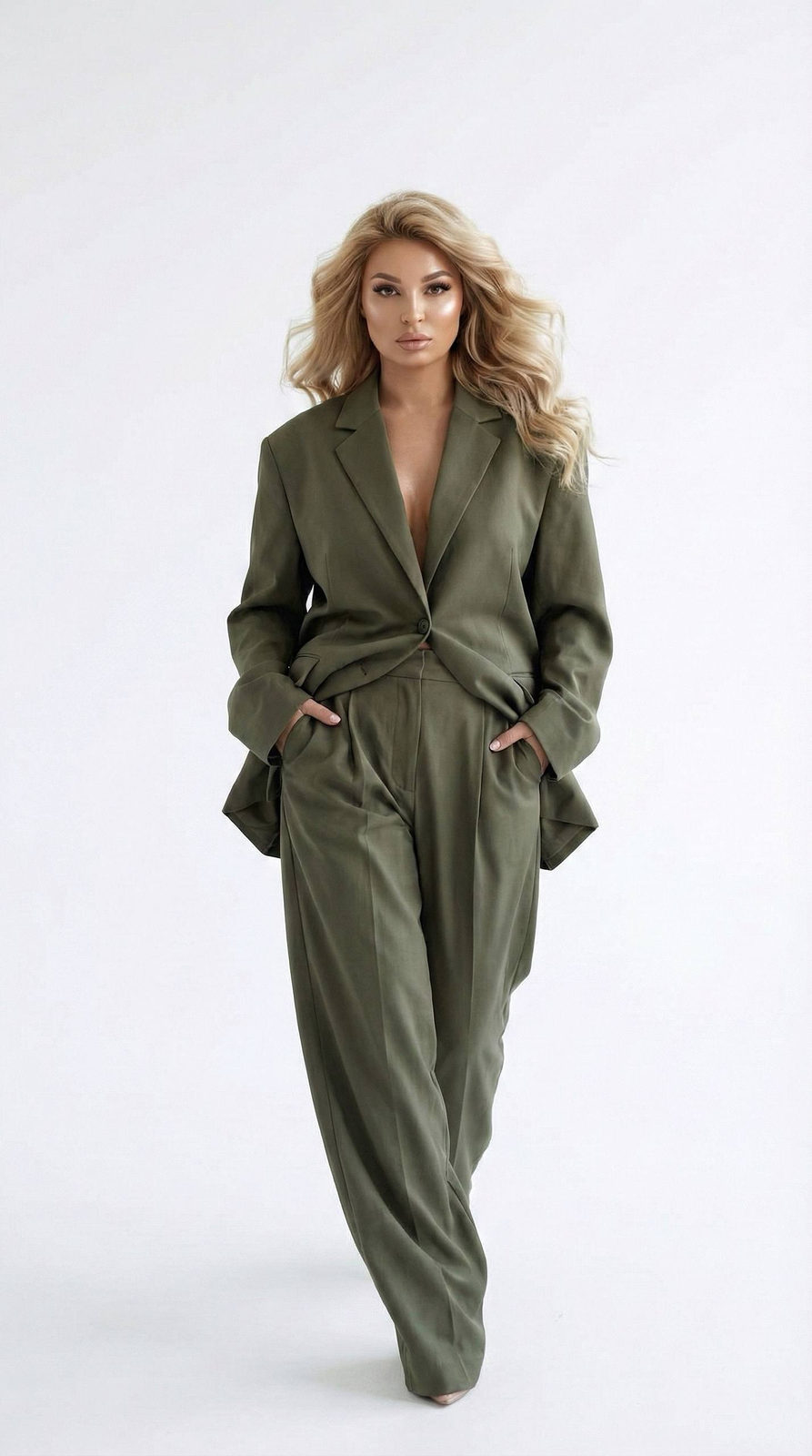 Olive Oversize Trouser Suit Fashion