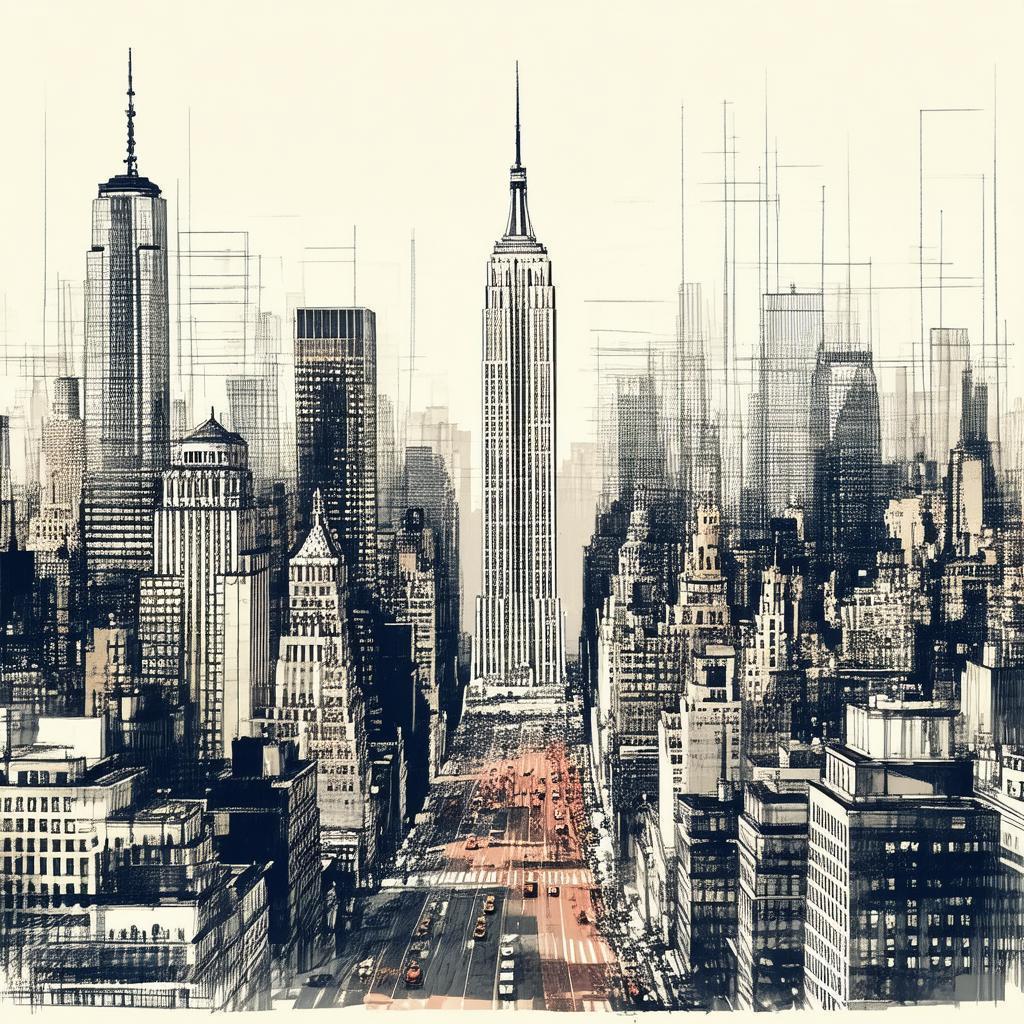 New York Skyline in Intricate Line Shading