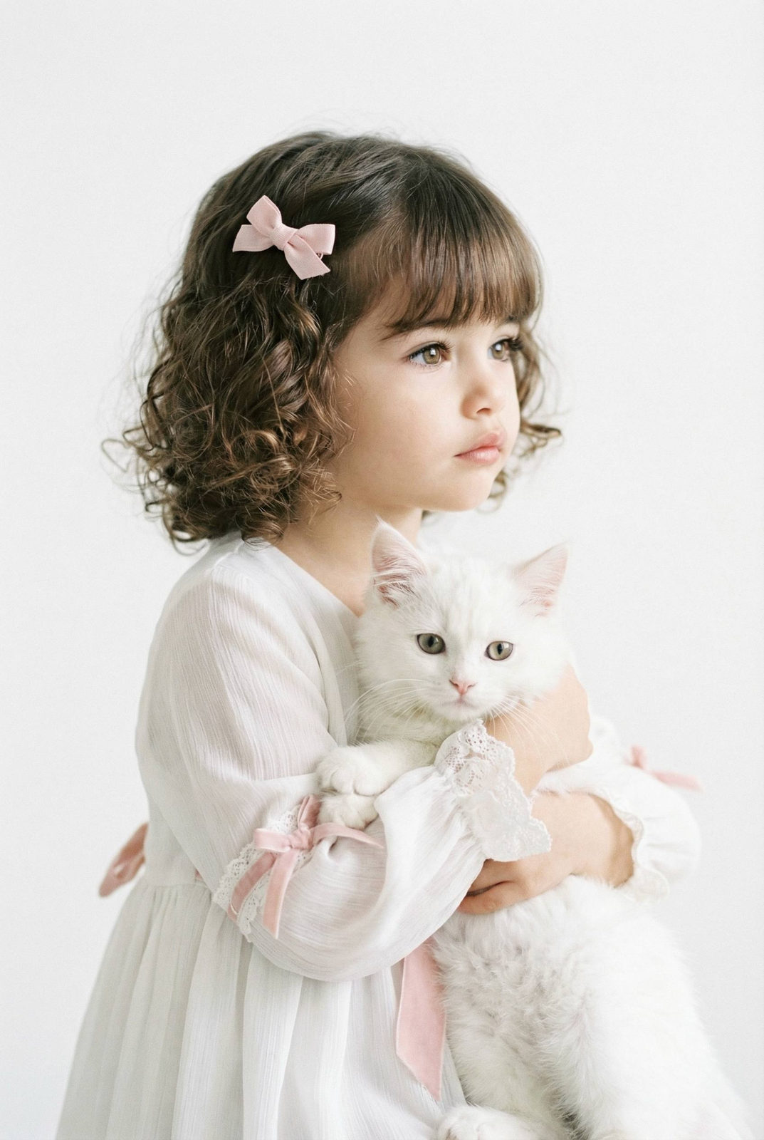 Dreamy Girl with White Cat